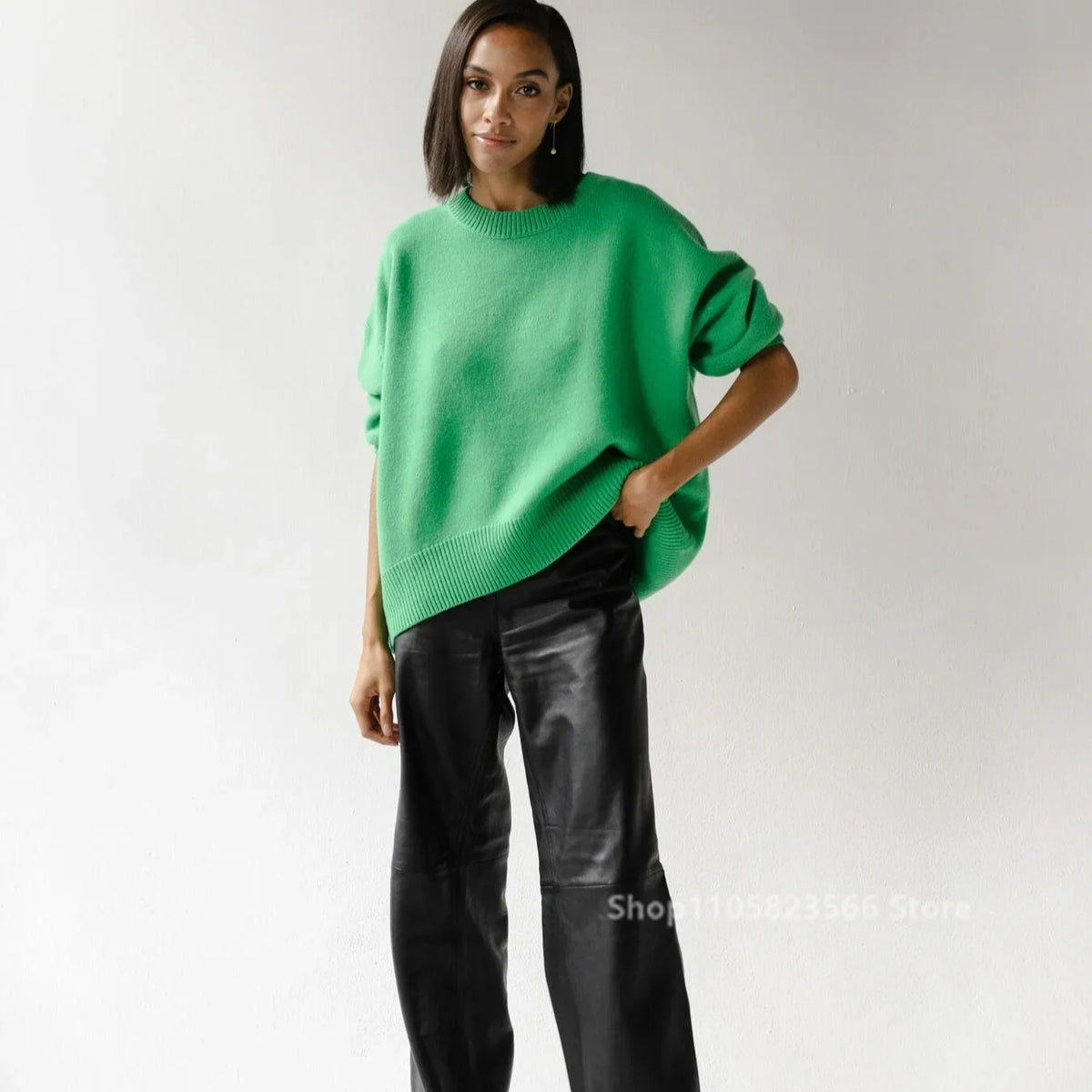 Pullover da donna in maglia oversize a maniche lunghe con scollo rotondo