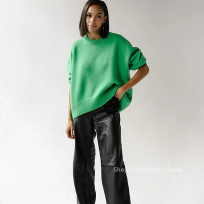Pullover da donna in maglia oversize a maniche lunghe con scollo rotondo