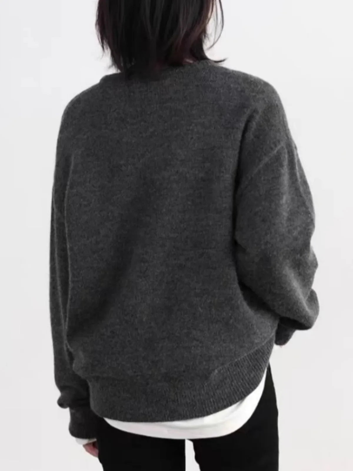 Unisex-trøje med rund hals, mørkegrå, lange ærmer