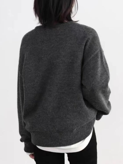 Unisex-trøje med rund hals, mørkegrå, lange ærmer