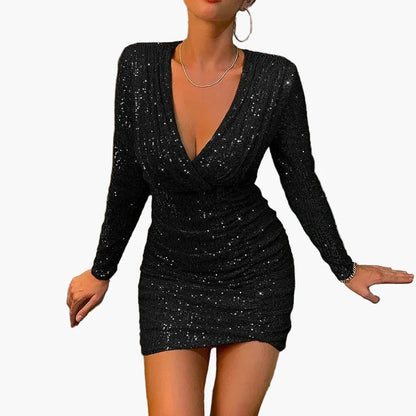 Abito da festa da donna con paillettes e scollo a V profondo – Elegante minidress per occasioni festive e clubbing