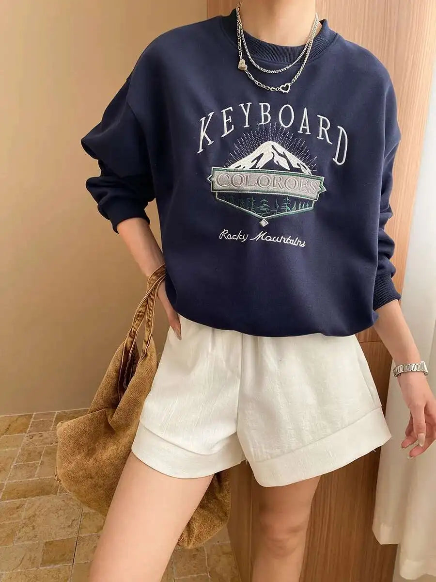 Unisex Langarm Sweatshirt mit Rundhalsausschnitt und Stickerei