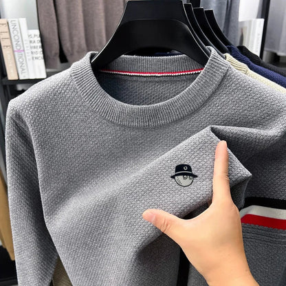 Herren Rundhals Pullover mit Waffelstruktur und Golf-Emblem