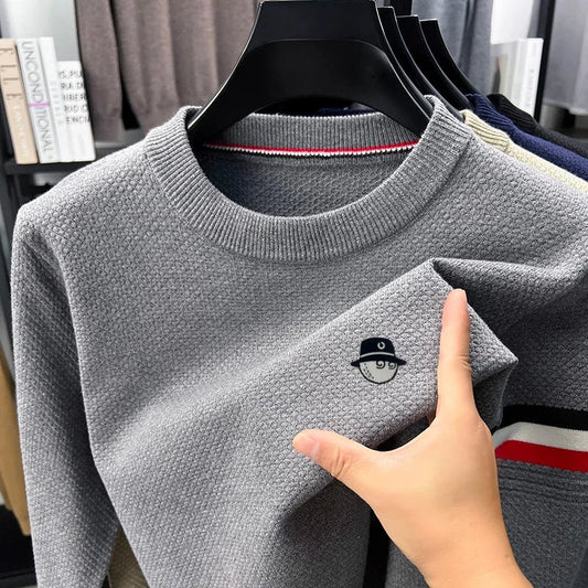 Herren Rundhals Pullover mit Waffelstruktur und Golf-Emblem