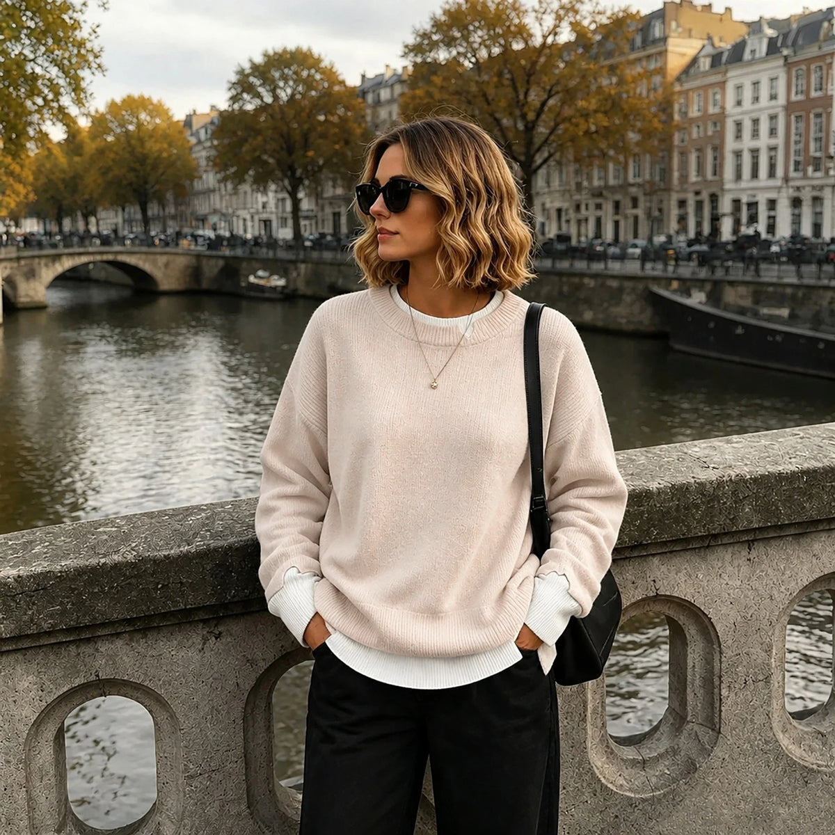 Damen Strickpullover Rundhals Langarm Oversize