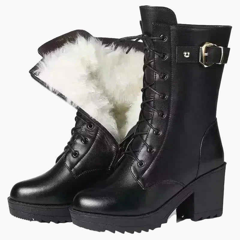 Stivaletti invernali da donna con tacco e lacci, imbottitura calda, alla moda e confortevoli