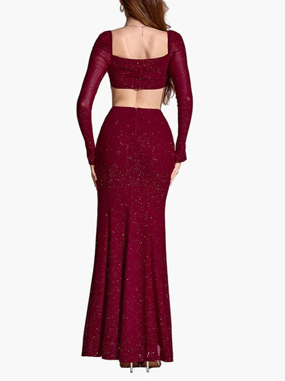 Robe de soirée femme avec fente et paillettes – Robe longue élégante pour occasions festives