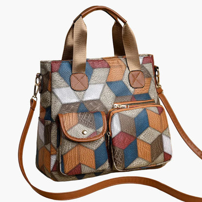 Borsa a tracolla patchwork da donna in stile vintage – Borsa alla moda per tutti i giorni e tempo libero