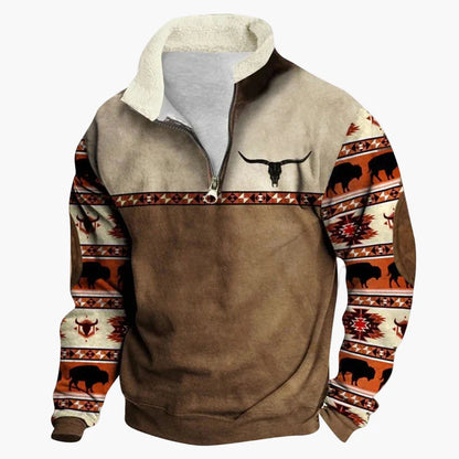 Herren Wild West Vintage Outdoor Pullover im Cowboy-Stil mit Stehkragen