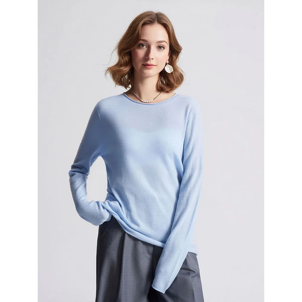 Pull à manches longues pour femme, col bateau, uni