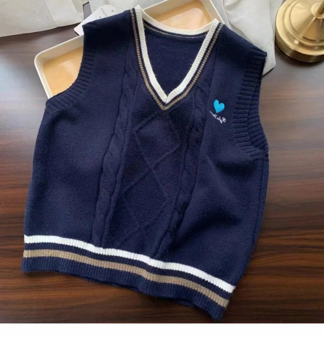 Strickpullunder Damen V-Ausschnitt Zopfmuster College-Stil