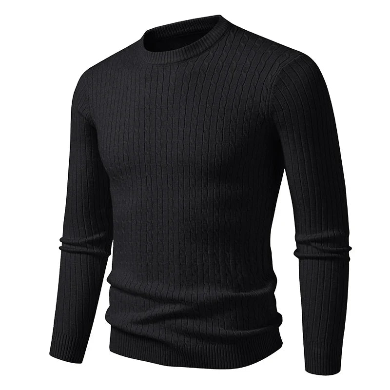 Herren Pullover Rundhals Zopfmuster Langarm Strickpullover