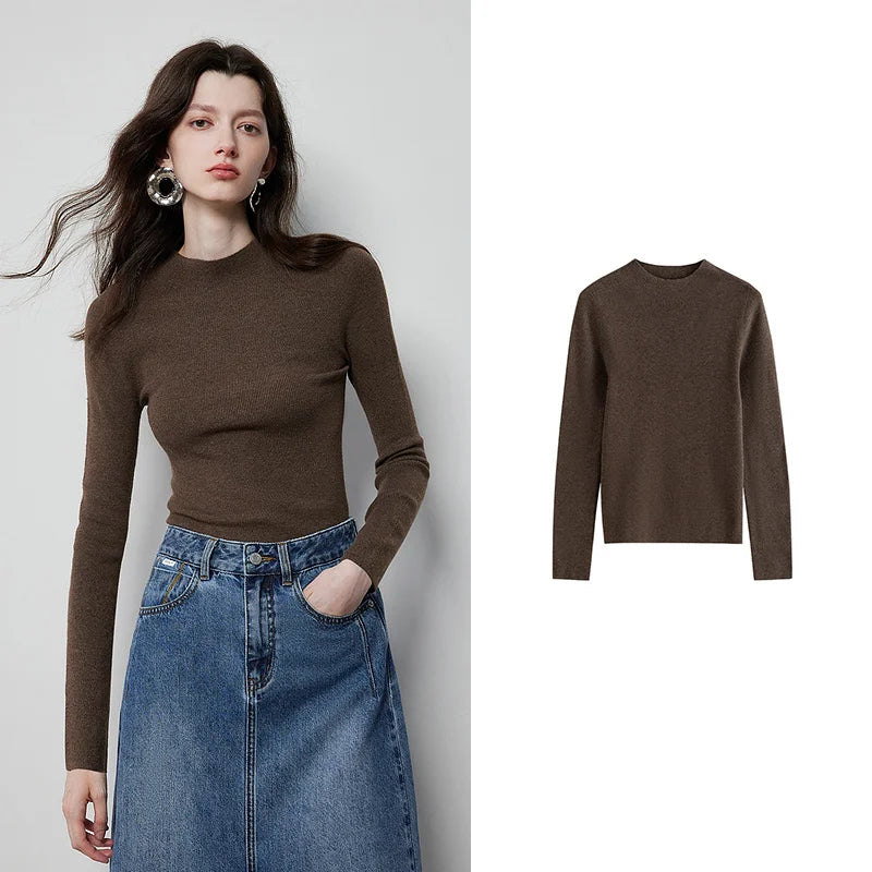 Damen Langarm Pullover schmal geschnitten Mock Neck Basic Stricktop