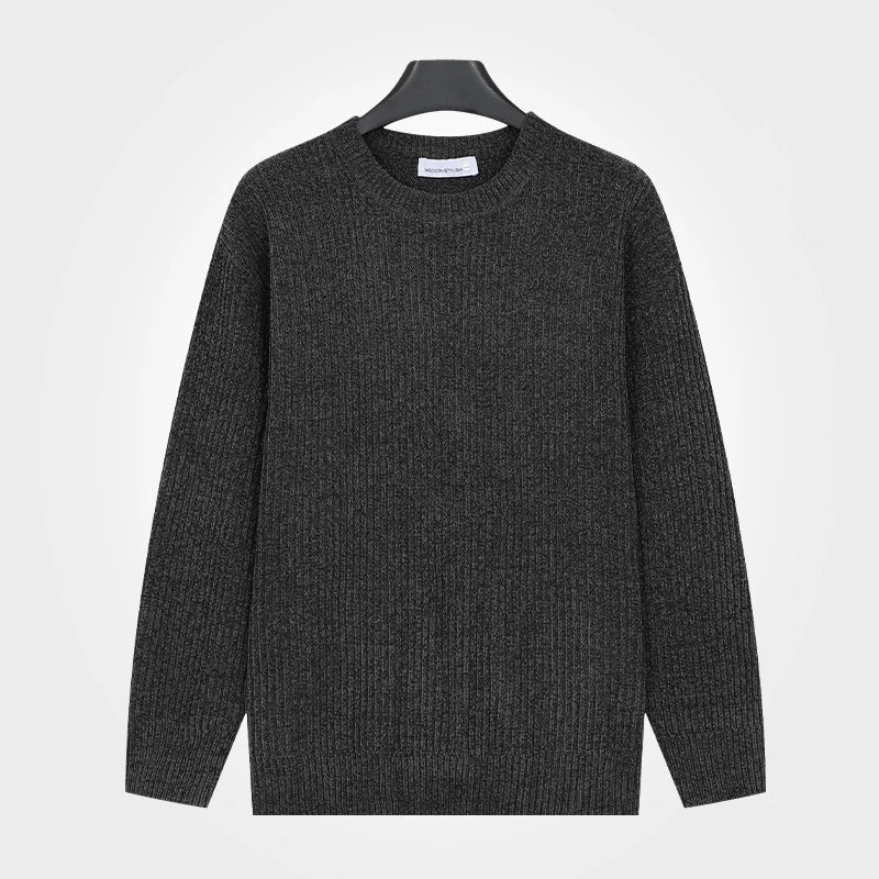 Herren Rippstrick Pullover Rundhals Langarm – Weich & Bequem