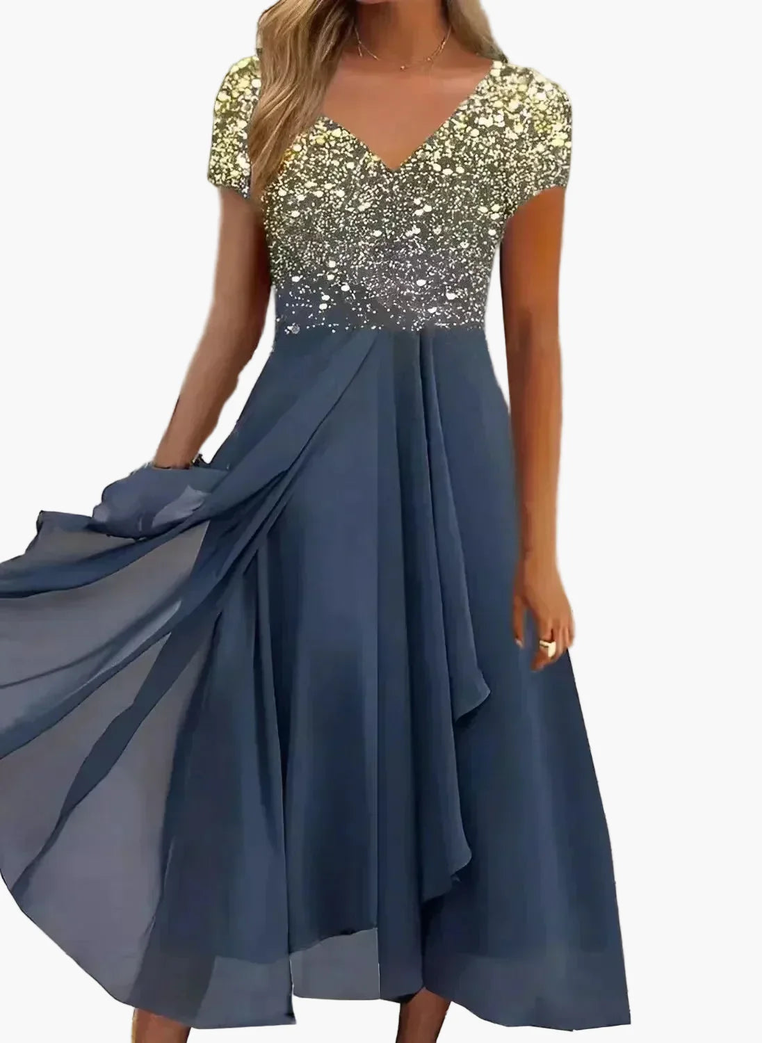 Vestido de noche elegante para mujer, línea A de chiffon, festivo con parte superior floral para ocasiones especiales
