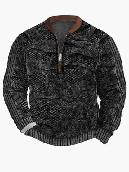 Pull homme style vintage avec demi-fermeture éclair – Pull décontracté élégant pour quotidien et extérieur