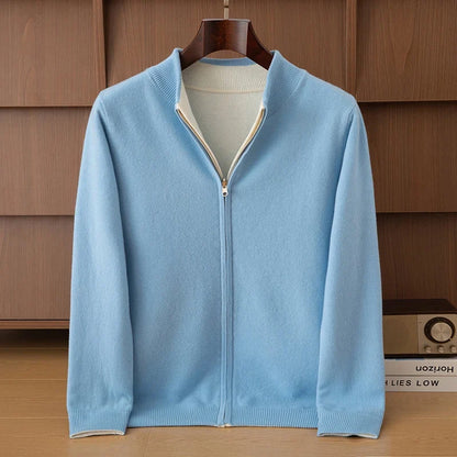 Unisex Strickjacke Reißverschluss Stehkragen Melierter Pullover Weiches Material