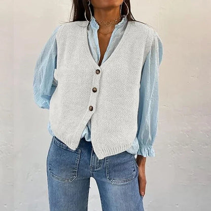 Gilet da donna in maglia con scollo a V e abbottonatura