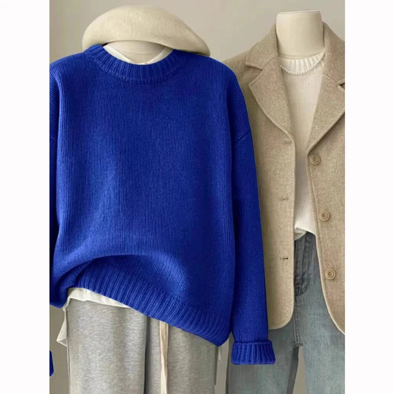 Pull en grosse maille pour femme, col rond, manches longues