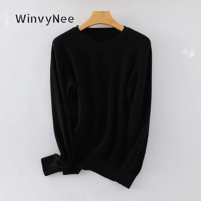 Unisex Langarm Pullover Rundhalsausschnitt Waffelstruktur Strickpullover