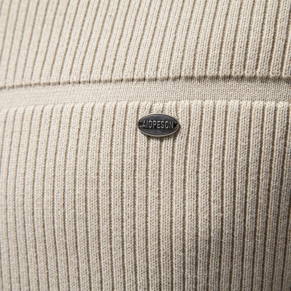 Herren Strickpullover Rippstrick Rundhals Langarm Beige