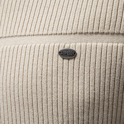 Herren Strickpullover Rippstrick Rundhals Langarm Beige