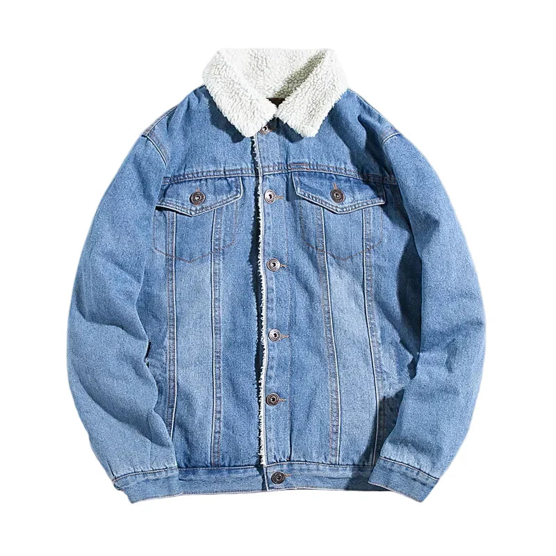 Chaqueta vaquera de ocio para hombre estilo piel de cordero – Chaqueta de transición a la moda para día a día y salidas
