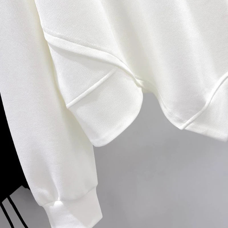 Unisex Pullover mit Rundhalsausschnitt, Asymmetrischer Saum & Brusttasche, Langarm Sweatshirt für Damen und Herren