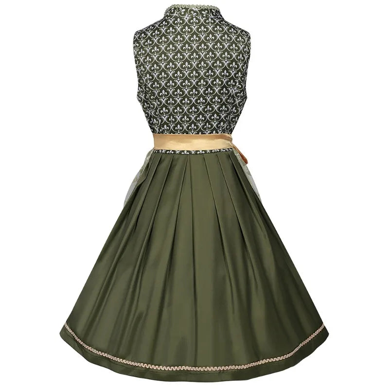 Damesdirndl in groen met kant en gouden schort