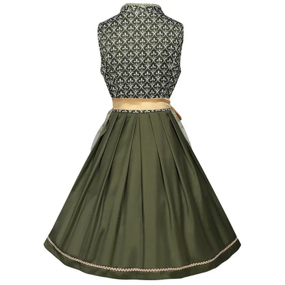 Damesdirndl in groen met kant en gouden schort