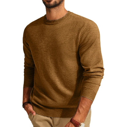 Herren Rundhals-Pullover in Weinrot – Einfarbiger Langarm-Strickpullover