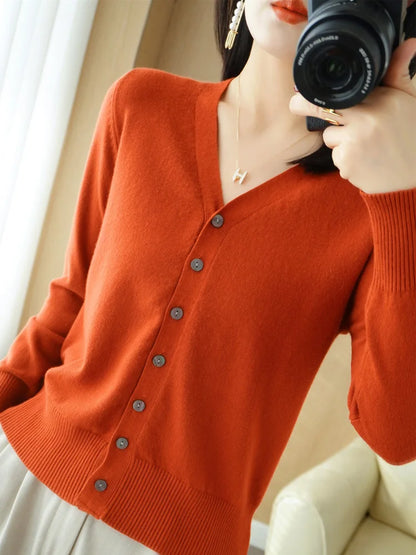Damen Strickjacke V-Ausschnitt Knopfleiste Langarm Cardigan