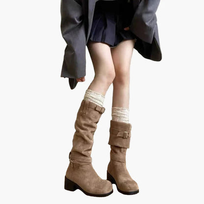 Damen Stiefel mit Blockabsatz und Schnallen – Modische Alltags- & Herbstschuhe