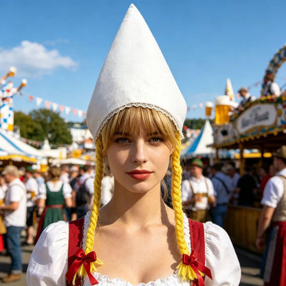 Dirndl Kleid Blau Rot mit Schürze Bluse und Mieder Schnürung