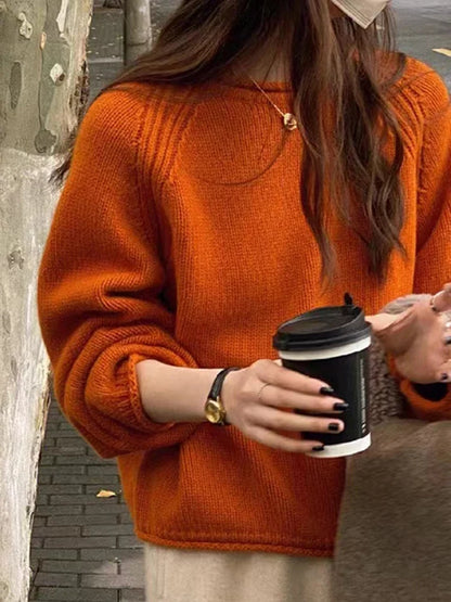 Pullover oversize da donna in maglia, a girocollo, a maniche lunghe
