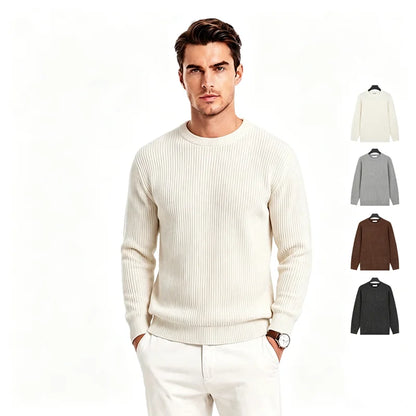 Herren Rippstrick Pullover Rundhals Langarm – Weich & Bequem