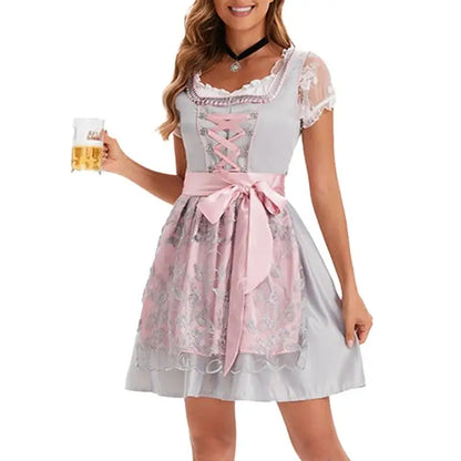 39BB ølkostyme, dirndl, kjole, bluse, forkle, tysk bayersk Oktoberfest-kostymesett