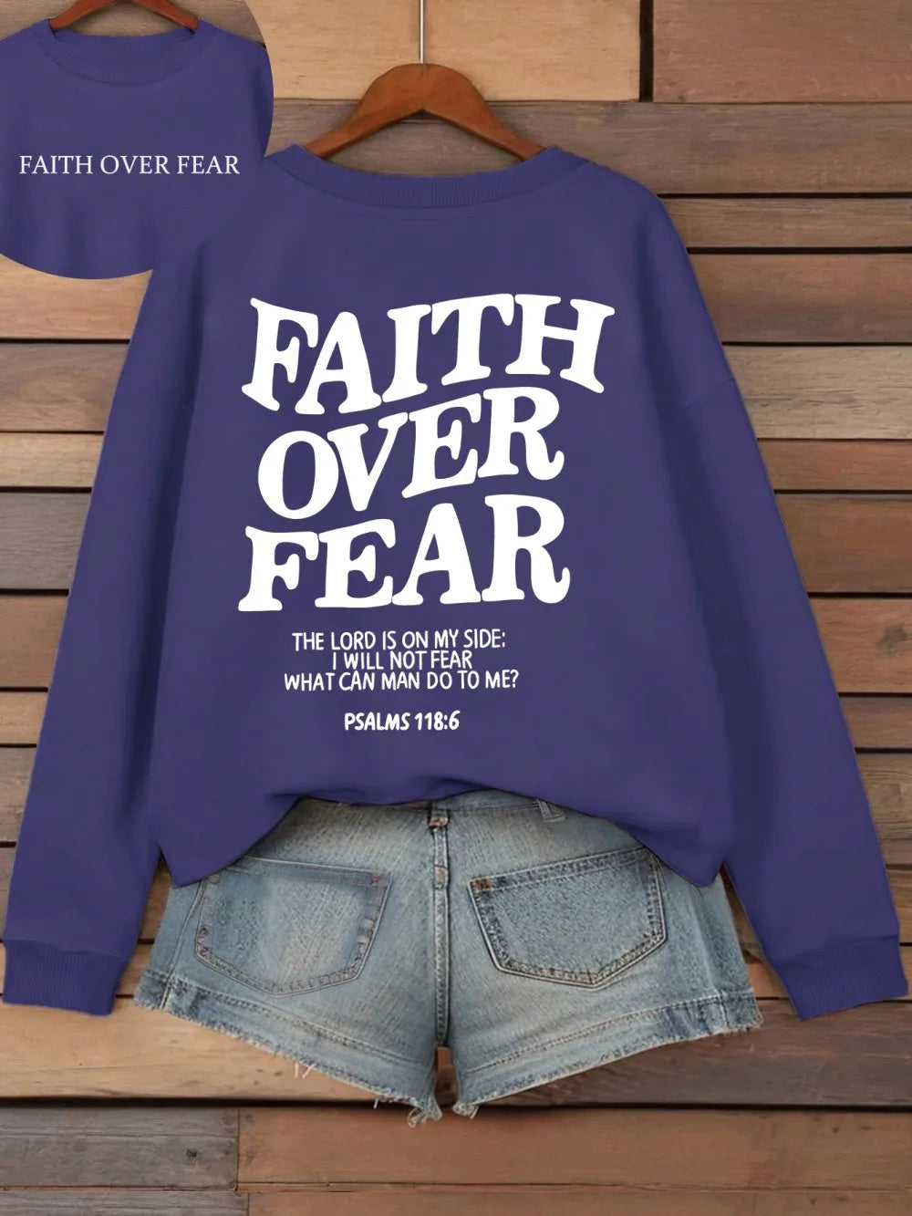 Hættetrøje med teksten "Faith Over Fear" til damer