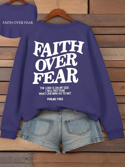 Hættetrøje med teksten "Faith Over Fear" til damer