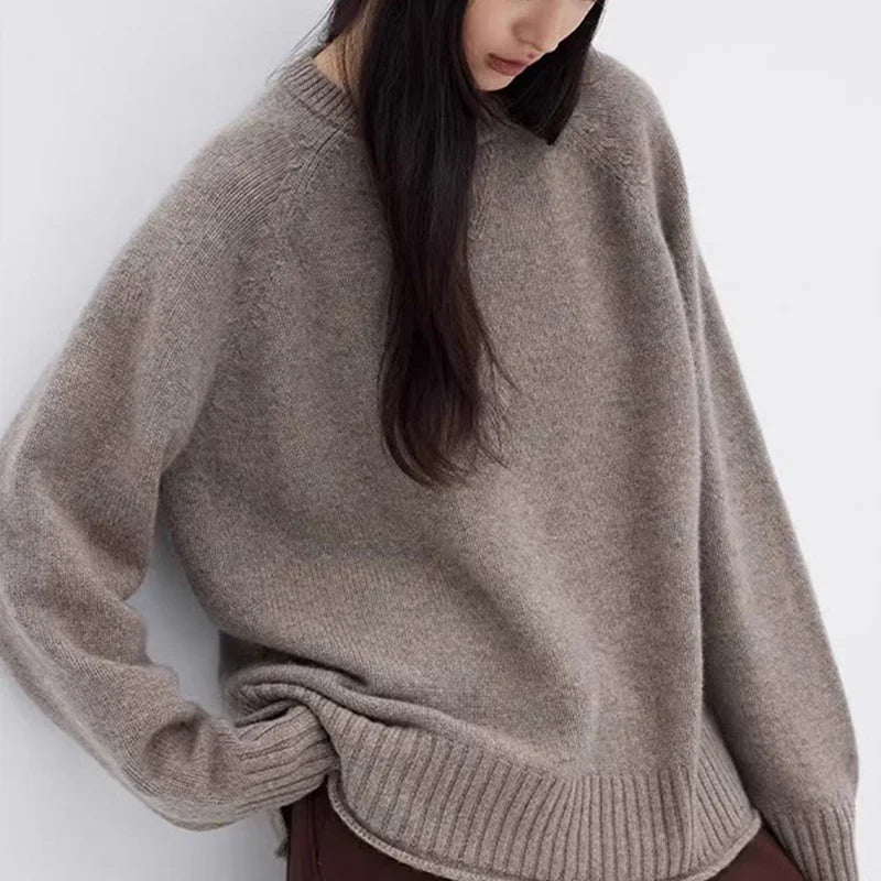 Pull en maille oversize pour femme à col rond, manches longues