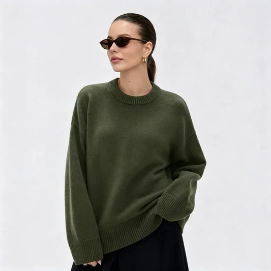 Pull oversize fin en maille pour femme à col rond
