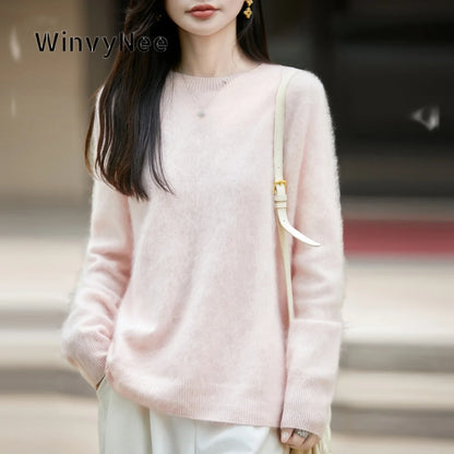 Pullover da donna in maglia, a girocollo, a maniche lunghe, morbido