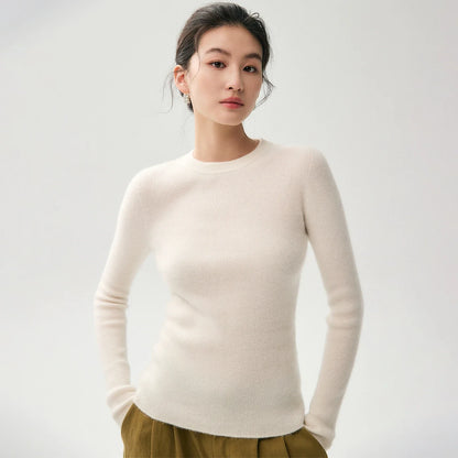 Damen Feinstrickpullover Rundhals Langarm Schmal Geschnitten