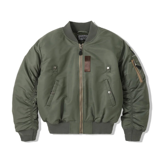 Bomberjacke Herren Stehkragen mit Reißverschluss, Rippbündchen, Militär-Stil, Grün