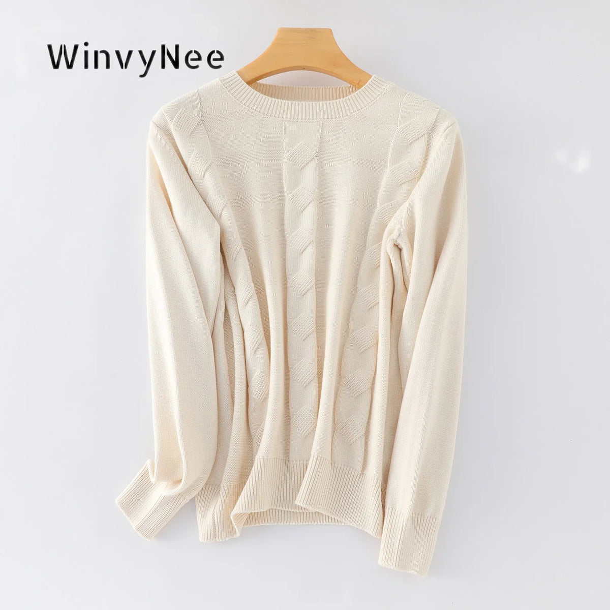 Damen Strickpullover Rundhals Zopfmuster Langarm