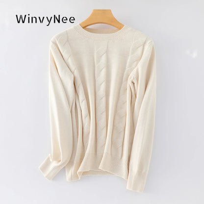 Damen Strickpullover Rundhals Zopfmuster Langarm