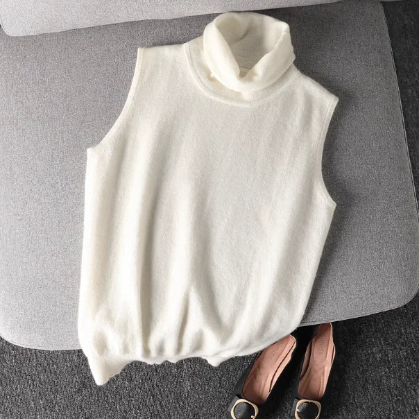 Ärmelloser Rollkragenpullover für Damen, weiches Material