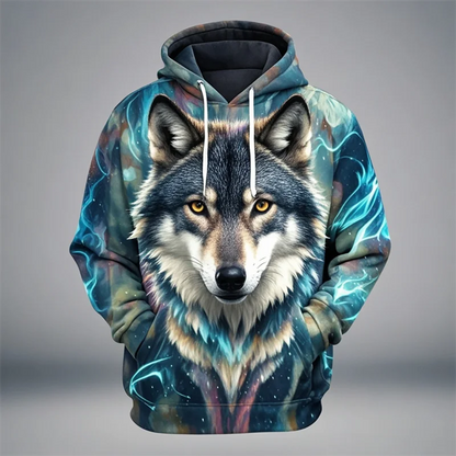 Felpa con cappuccio con stampa di testa di leone, design con motivo animale unisex