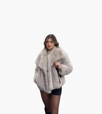 Damska luksusowa kurtka z futerkiem sztucznym – elegancki look na jesień i zimę na wyjątkowe okazje