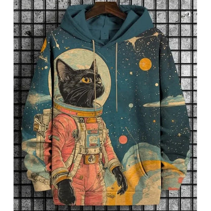 Unisex Kapuzenpullover mit Katzen-Motiv Print Kängurutasche